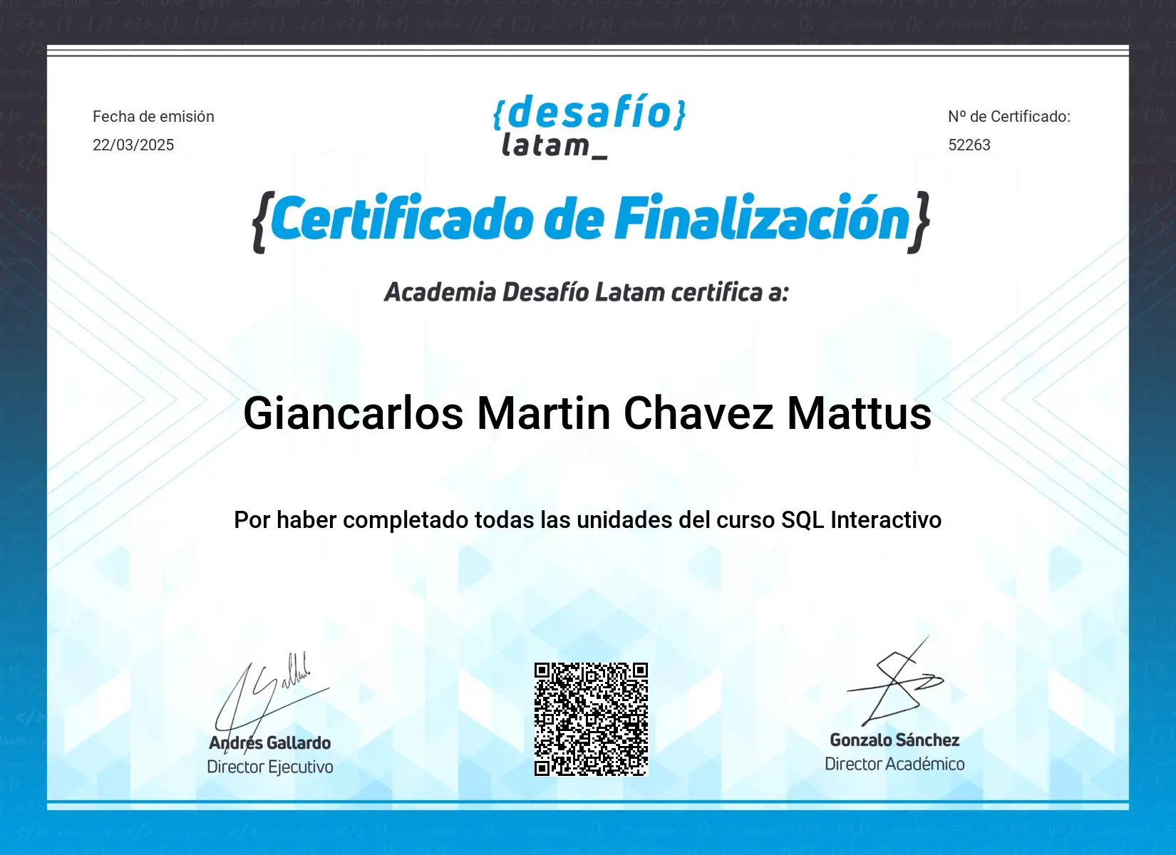 Certificado de SQL Interactivo